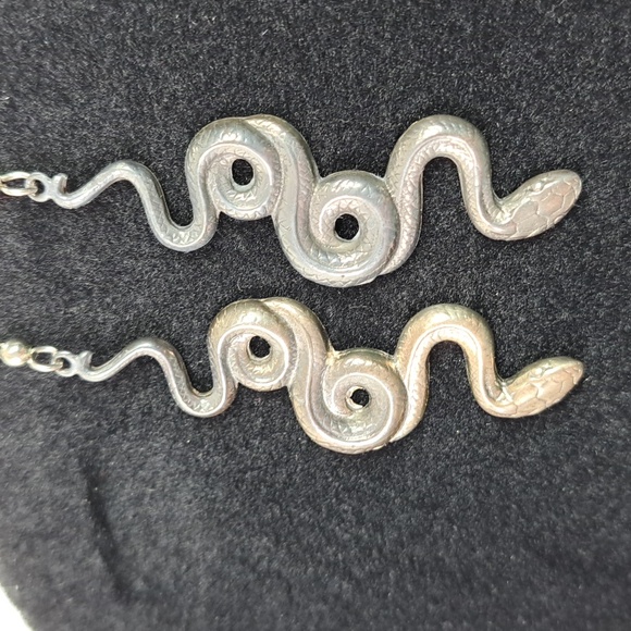 Patina Snake Vintage Sterling Silver Dangle Earrings - Picture 5 of 13